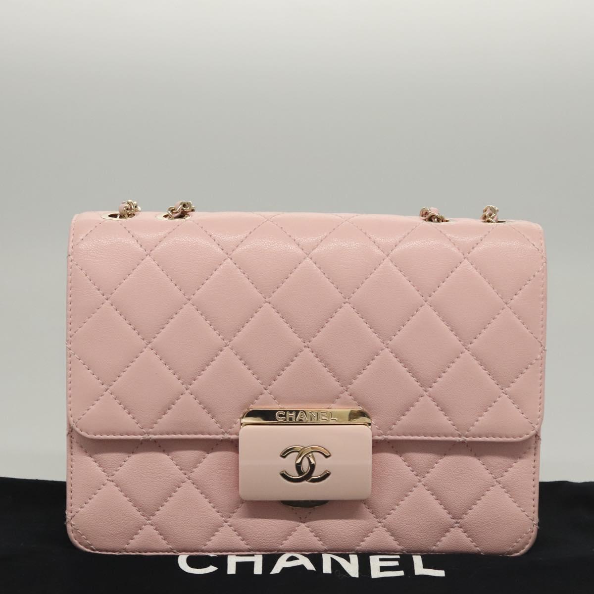 CHANEL Matelasse25 Single Flap Chain Shoulder Bag Lamb Skin Pink CC Auth BA1256AM