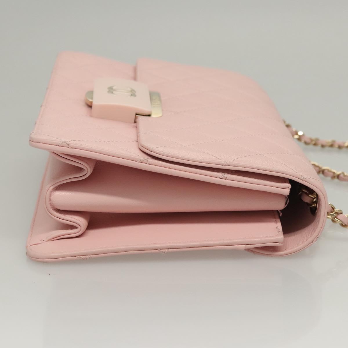 CHANEL Matelasse25 Single Flap Chain Shoulder Bag Lamb Skin Pink CC Auth BA1256AM