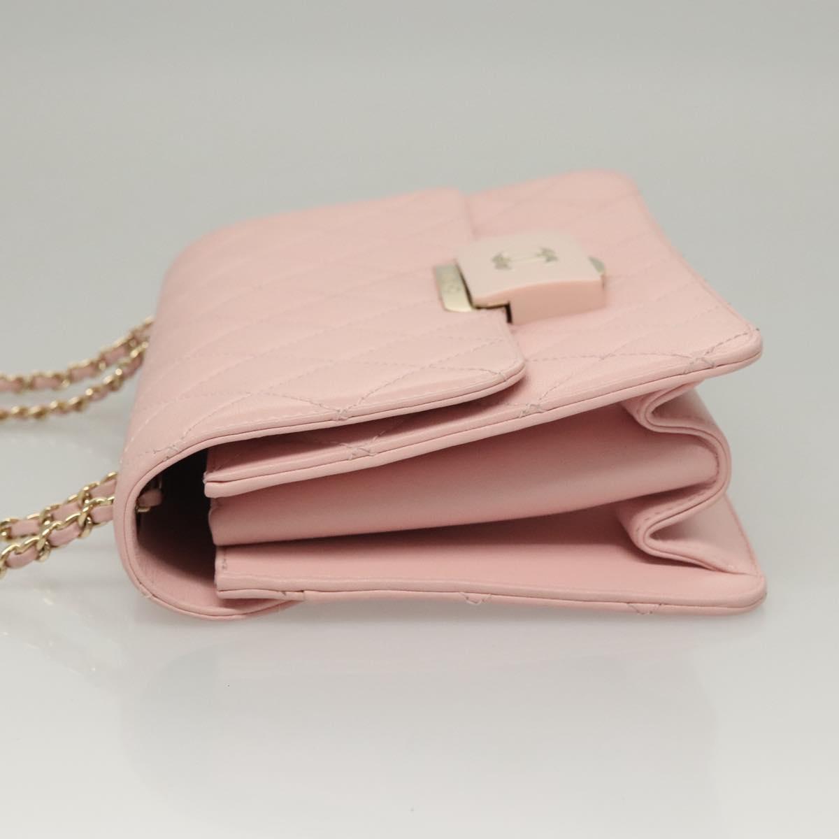 CHANEL Matelasse25 Single Flap Chain Shoulder Bag Lamb Skin Pink CC Auth BA1256AM