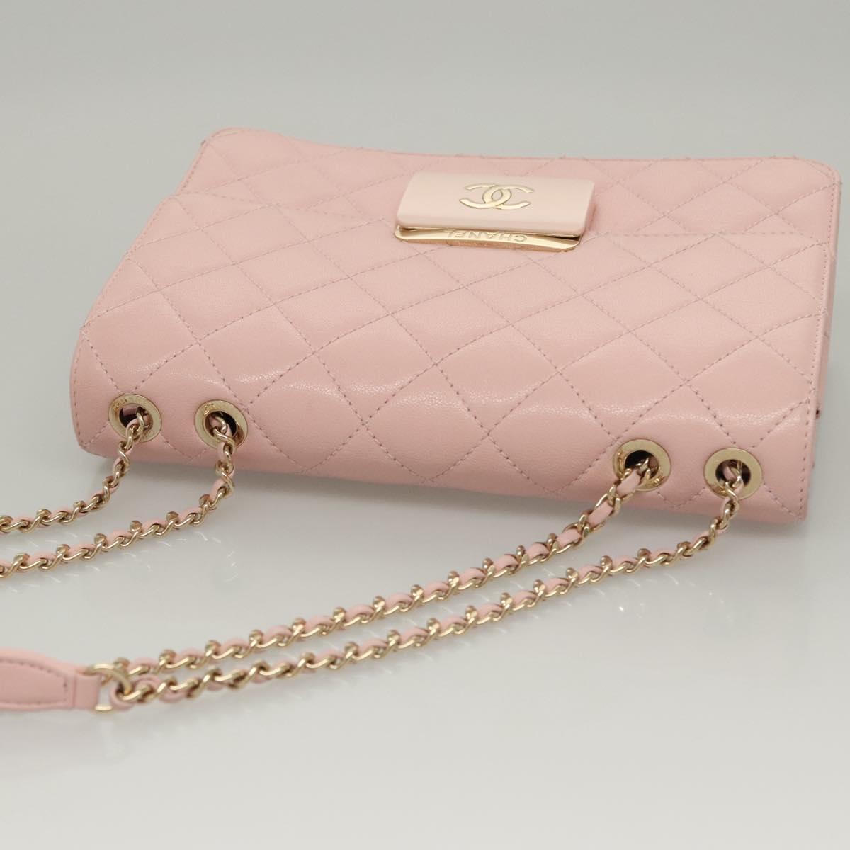 CHANEL Matelasse25 Single Flap Chain Shoulder Bag Lamb Skin Pink CC Auth BA1256AM