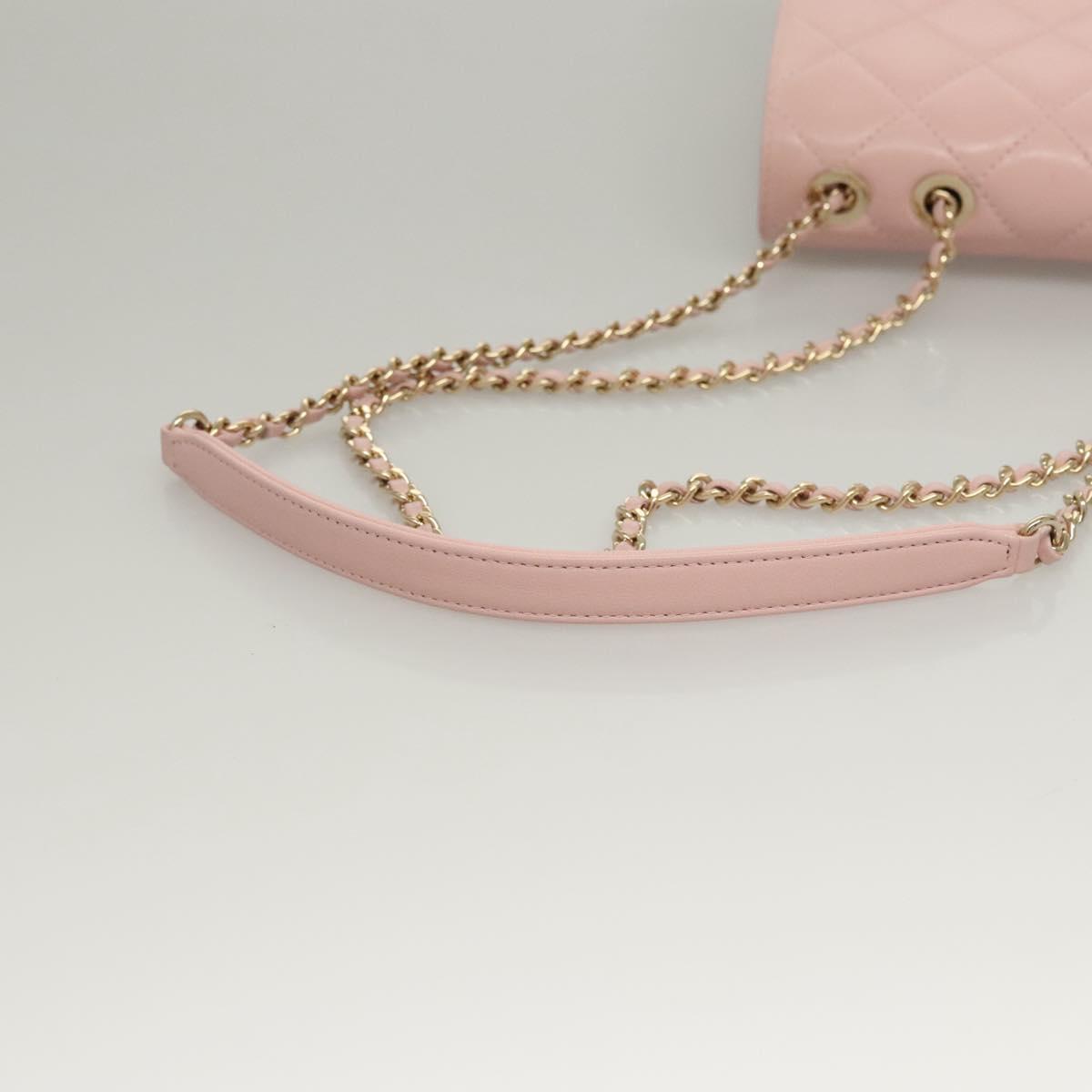 CHANEL Matelasse25 Single Flap Chain Shoulder Bag Lamb Skin Pink CC Auth BA1256AM