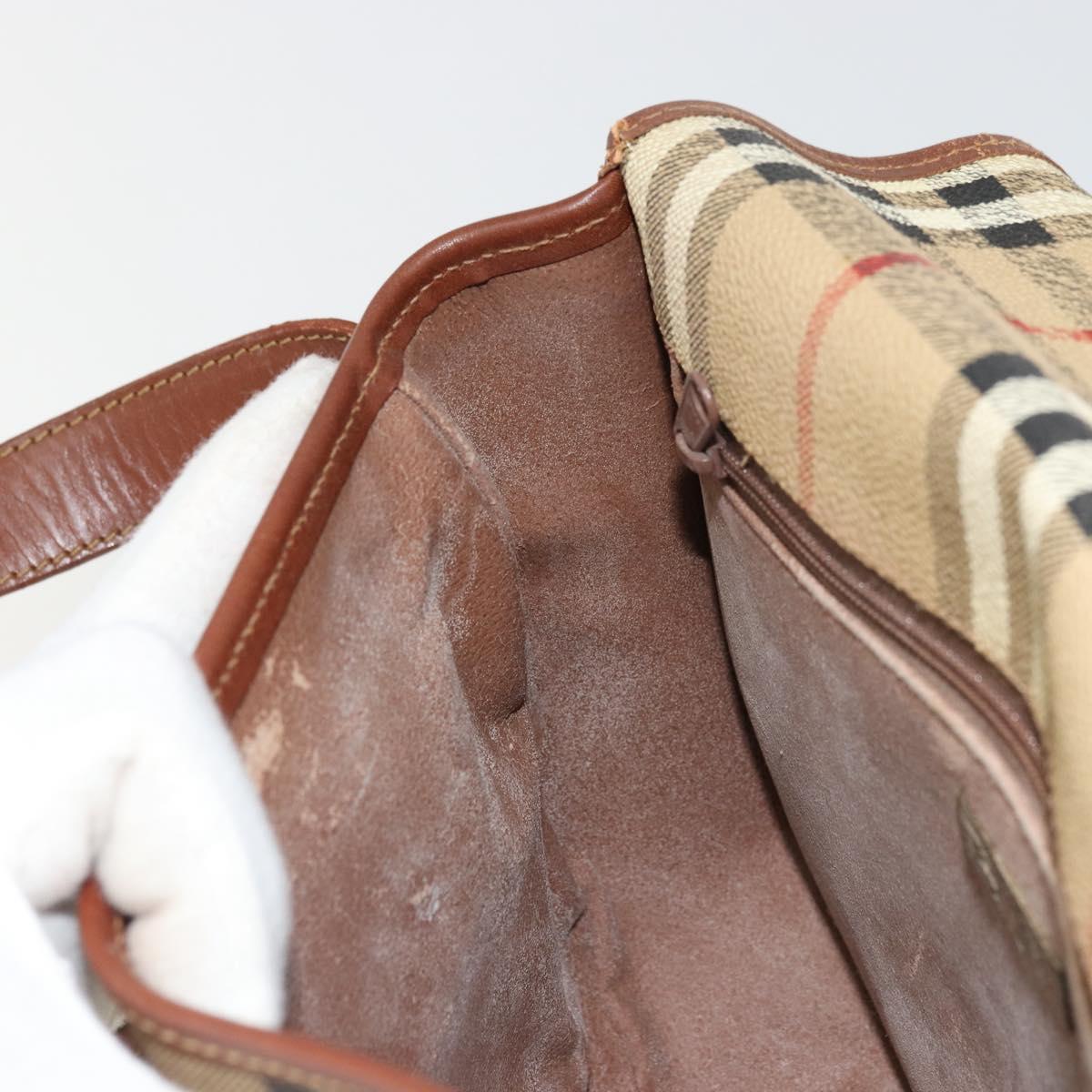 Burberrys Nova Check Shoulder Bag PVC Beige Gold Auth BA12570