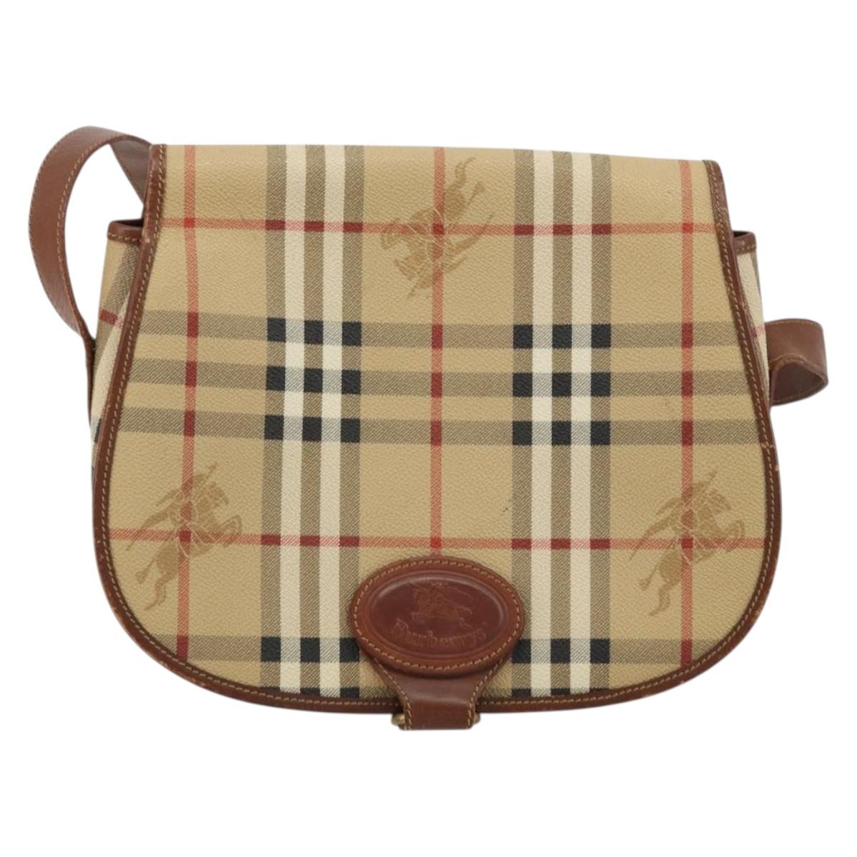 Burberrys Nova Check Shoulder Bag PVC Beige Gold Auth BA12570