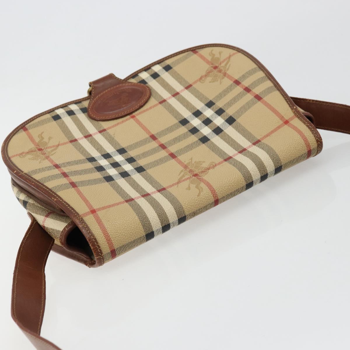 Burberrys Nova Check Shoulder Bag PVC Beige Gold Auth BA12570