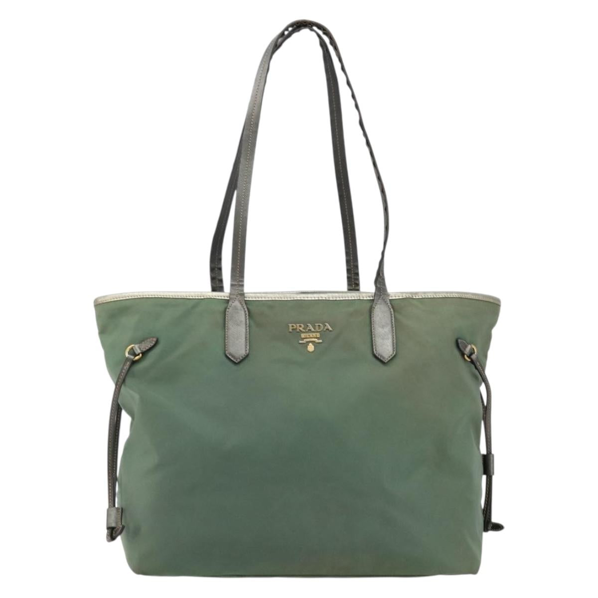 PRADA Tote Bag Nylon Green Gold Auth BA12579