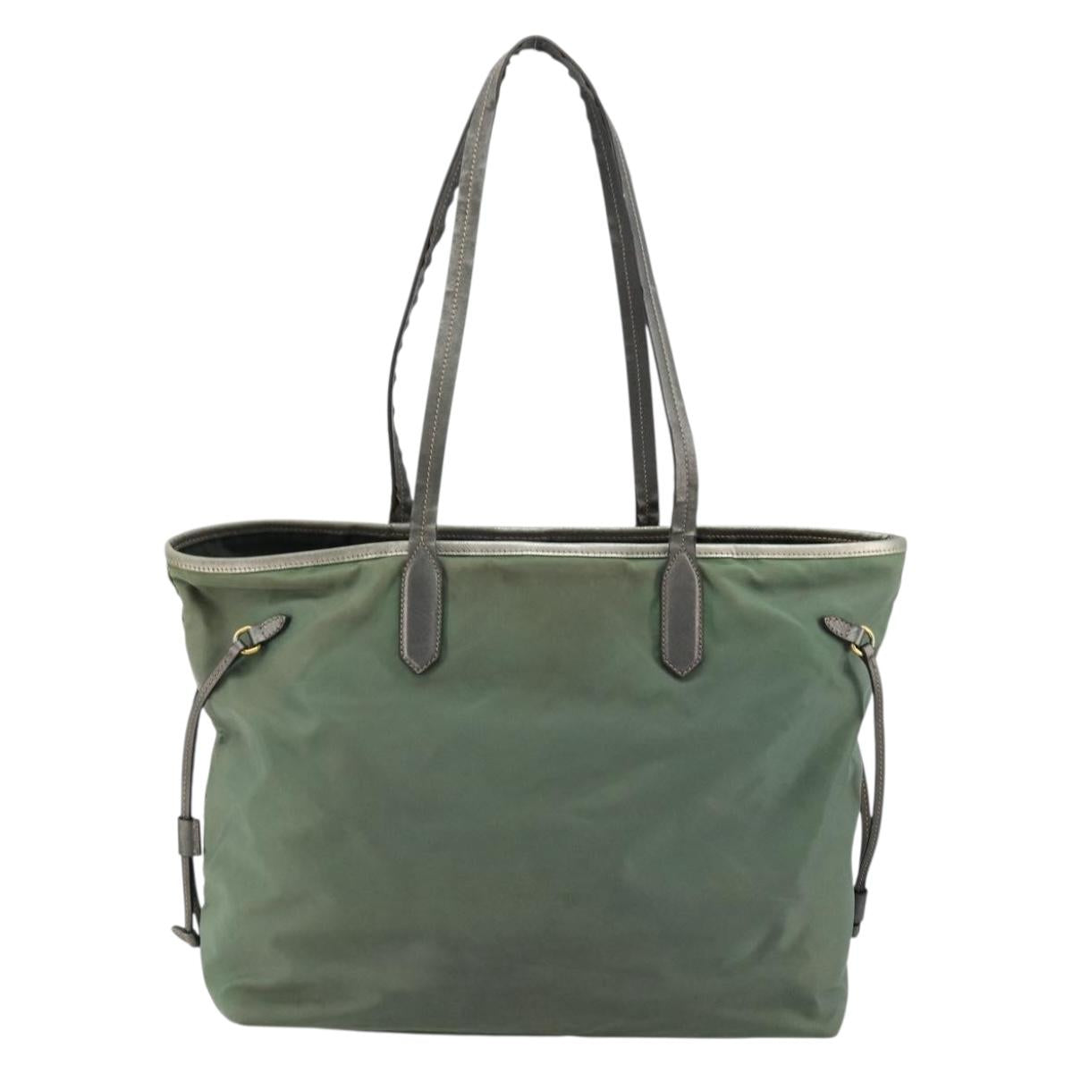 PRADA Tote Bag Nylon Green Gold Auth BA12579