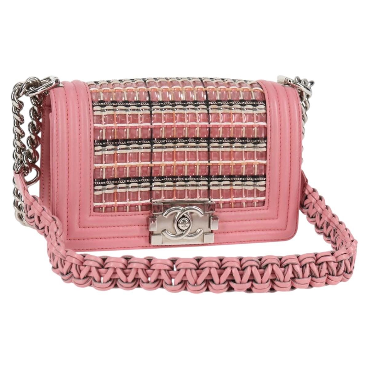 CHANEL Chain Matelasse Boy Chanel 20 Bag Lamb Skin Pink CC Auth BA1257AM