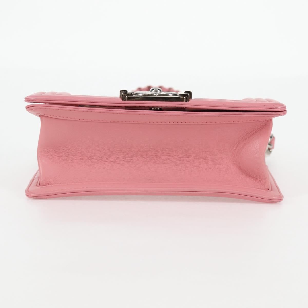 CHANEL Chain Matelasse Boy Chanel 20 Bag Lamb Skin Pink CC Auth BA1257AM