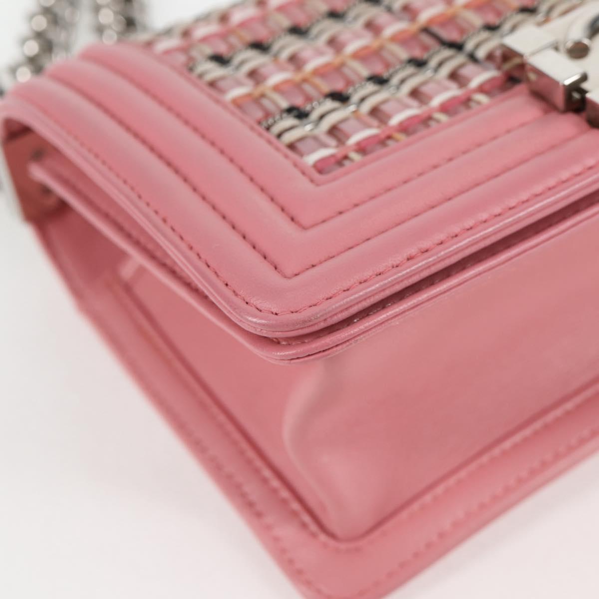 CHANEL Chain Matelasse Boy Chanel 20 Bag Lamb Skin Pink CC Auth BA1257AM