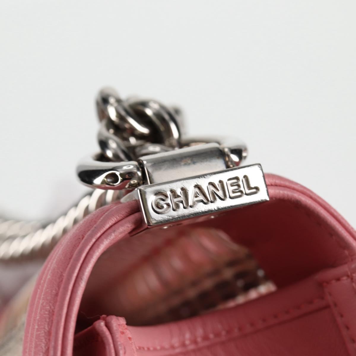 CHANEL Chain Matelasse Boy Chanel 20 Bag Lamb Skin Pink CC Auth BA1257AM