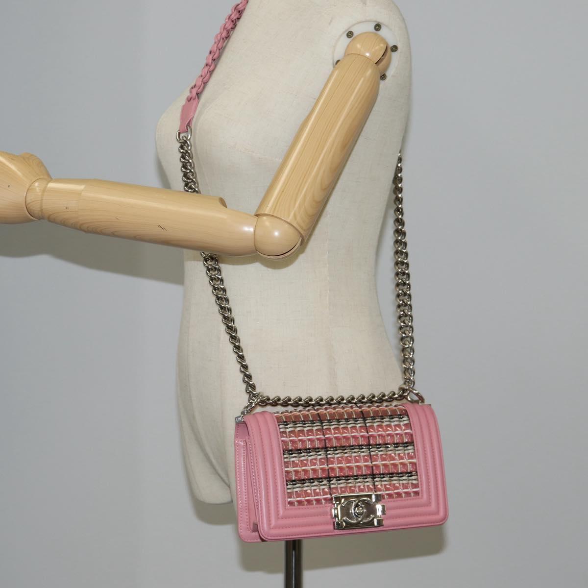 CHANEL Chain Matelasse Boy Chanel 20 Bag Lamb Skin Pink CC Auth BA1257AM