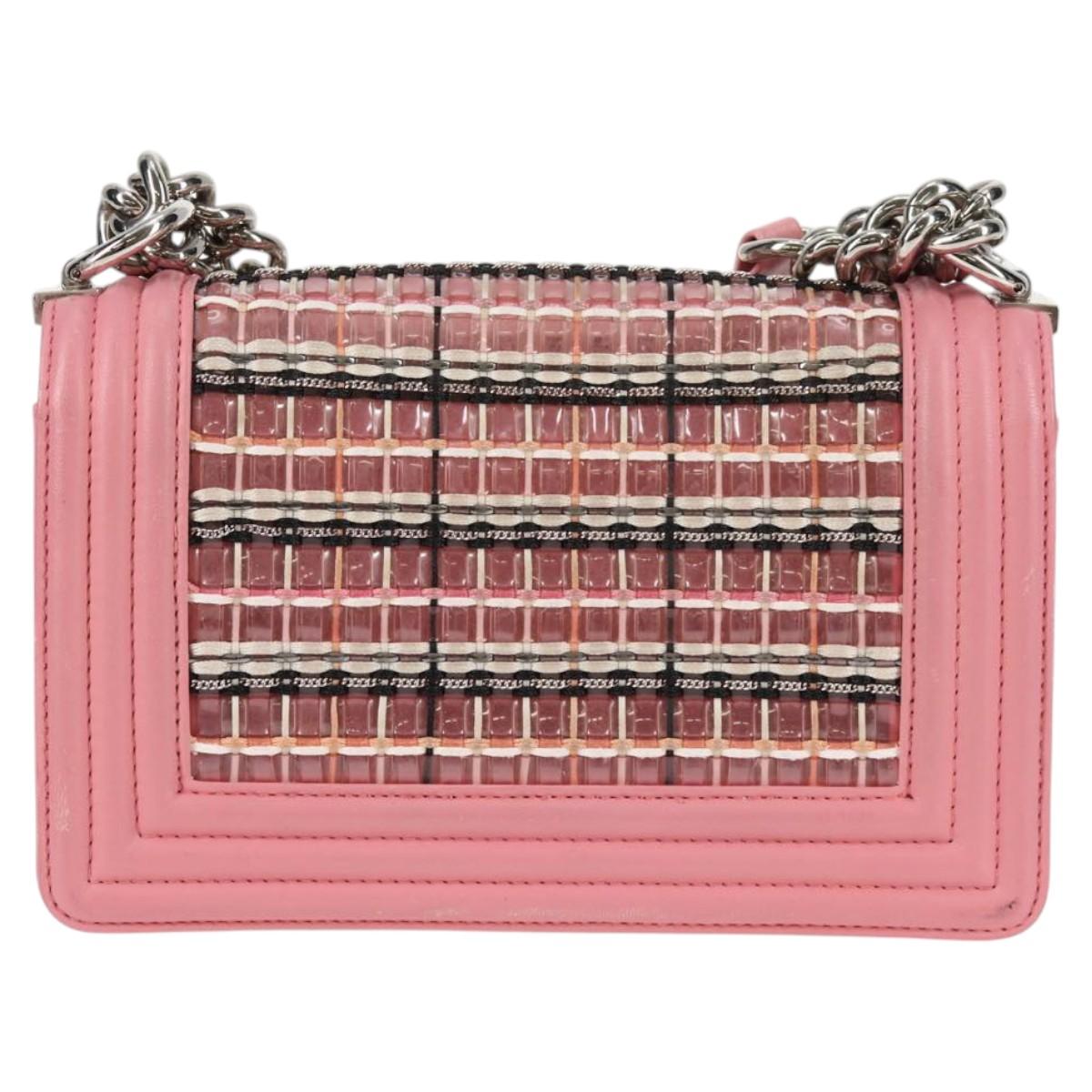 CHANEL Chain Matelasse Boy Chanel 20 Bag Lamb Skin Pink CC Auth BA1257AM