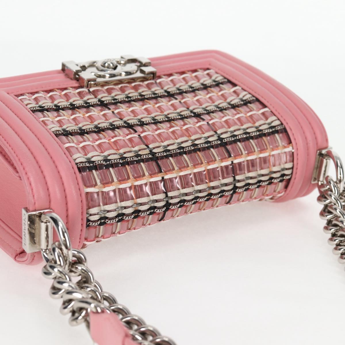CHANEL Chain Matelasse Boy Chanel 20 Bag Lamb Skin Pink CC Auth BA1257AM
