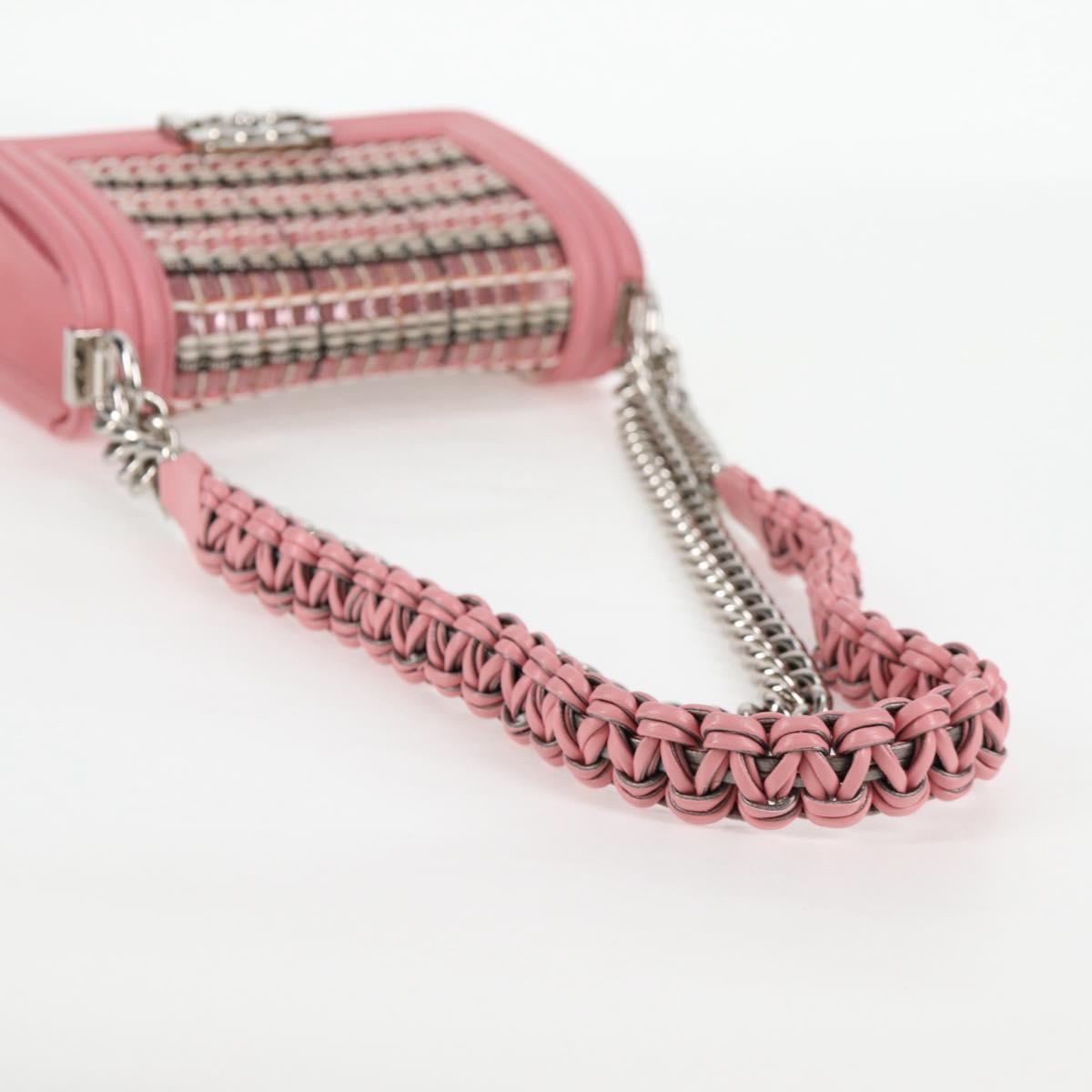 CHANEL Chain Matelasse Boy Chanel 20 Bag Lamb Skin Pink CC Auth BA1257AM