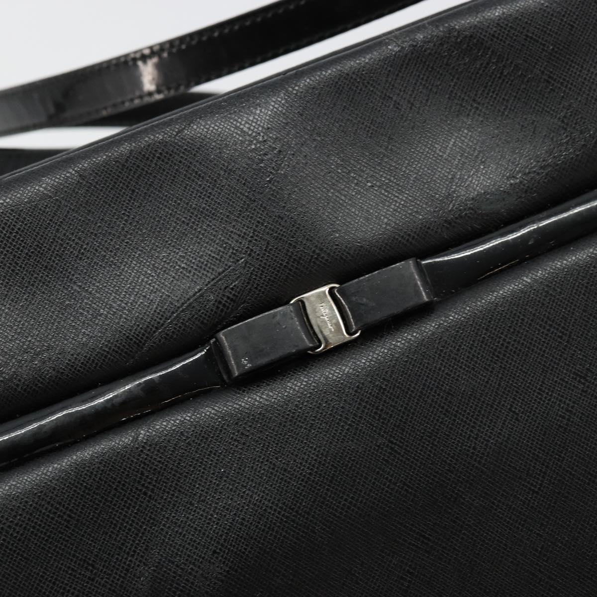 Salvatore Ferragamo Vara Ribbon Shoulder Bag Leather Silver Black Auth BA12583
