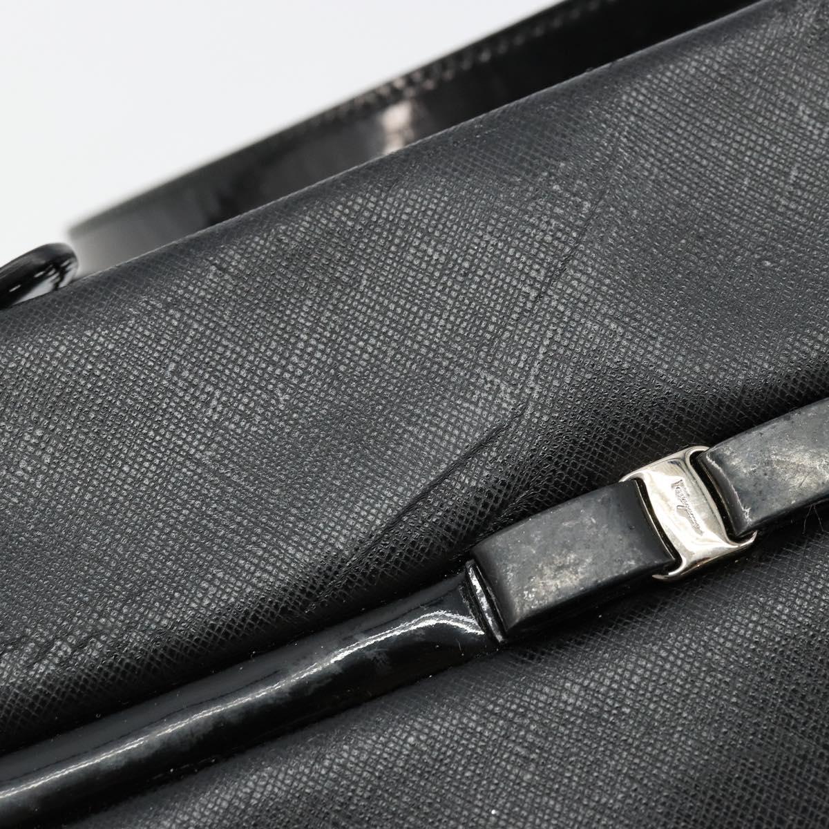 Salvatore Ferragamo Vara Ribbon Shoulder Bag Leather Silver Black Auth BA12583