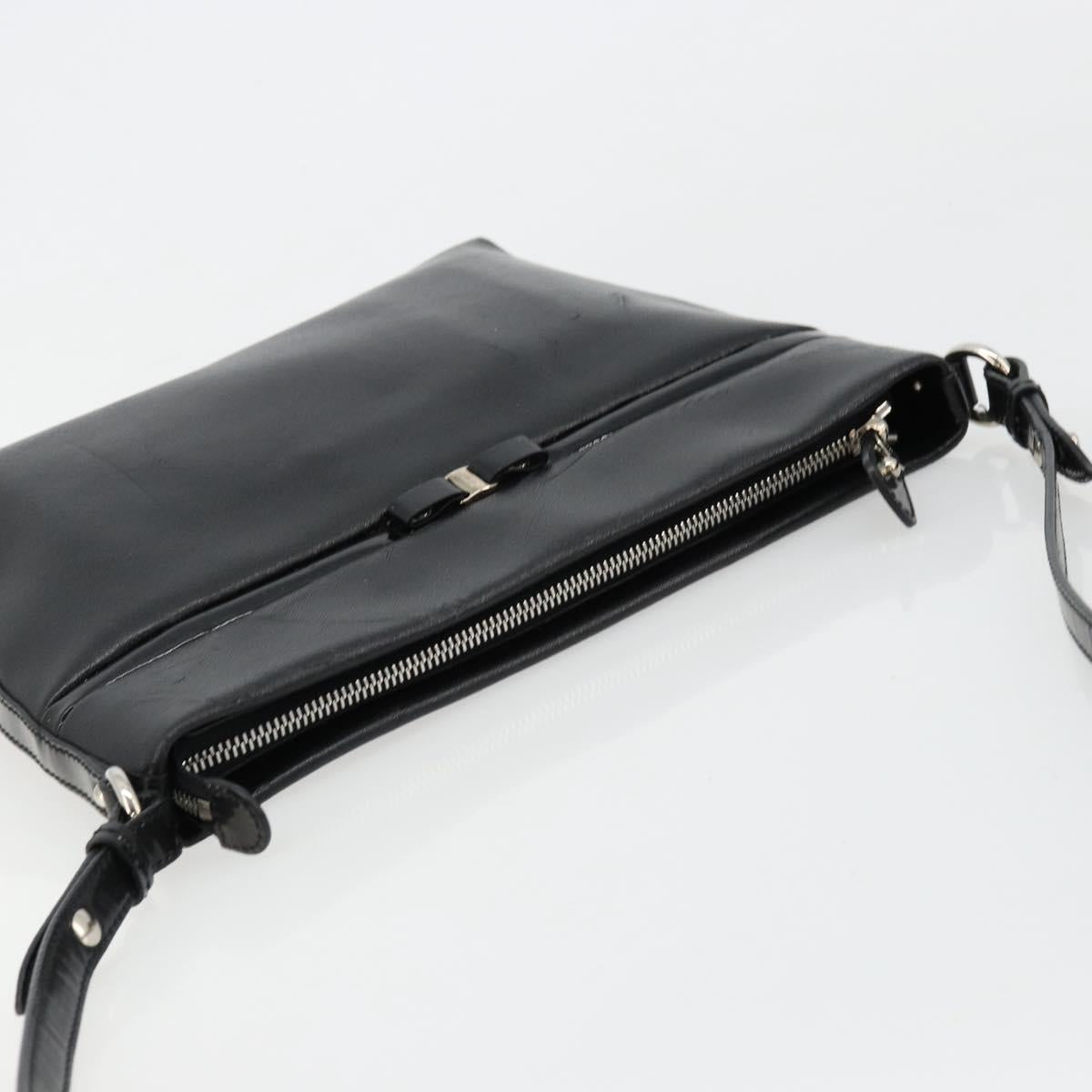 Salvatore Ferragamo Vara Ribbon Shoulder Bag Leather Silver Black Auth BA12583