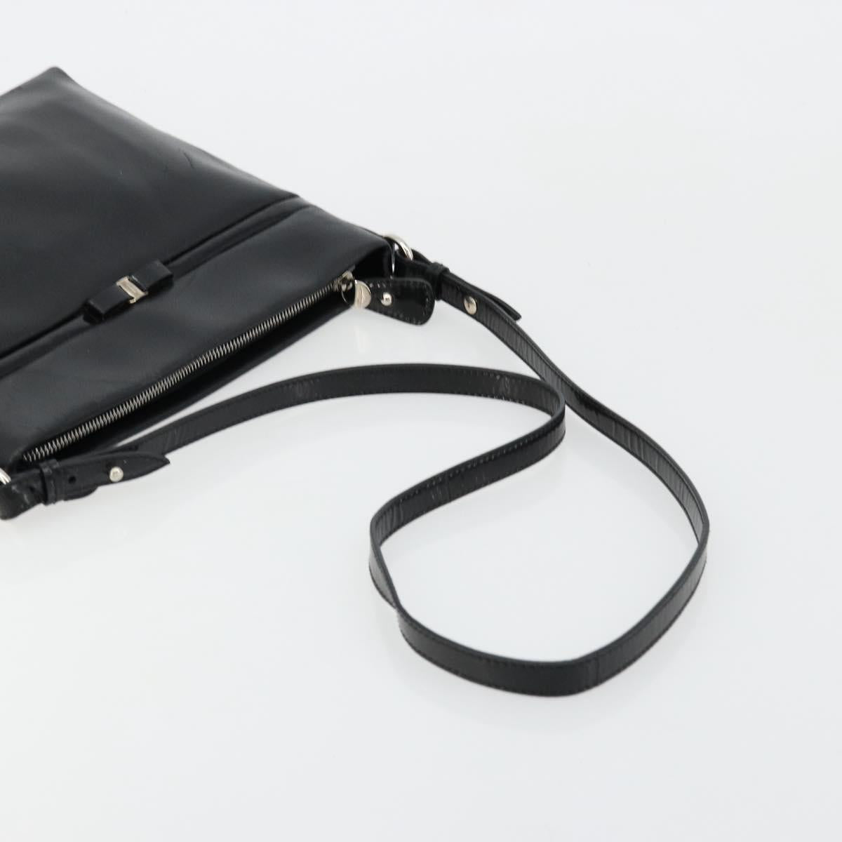 Salvatore Ferragamo Vara Ribbon Shoulder Bag Leather Silver Black Auth BA12583