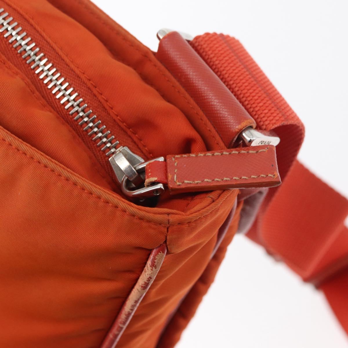 PRADA Shoulder Bag Nylon Orange Silver Auth BA12584A