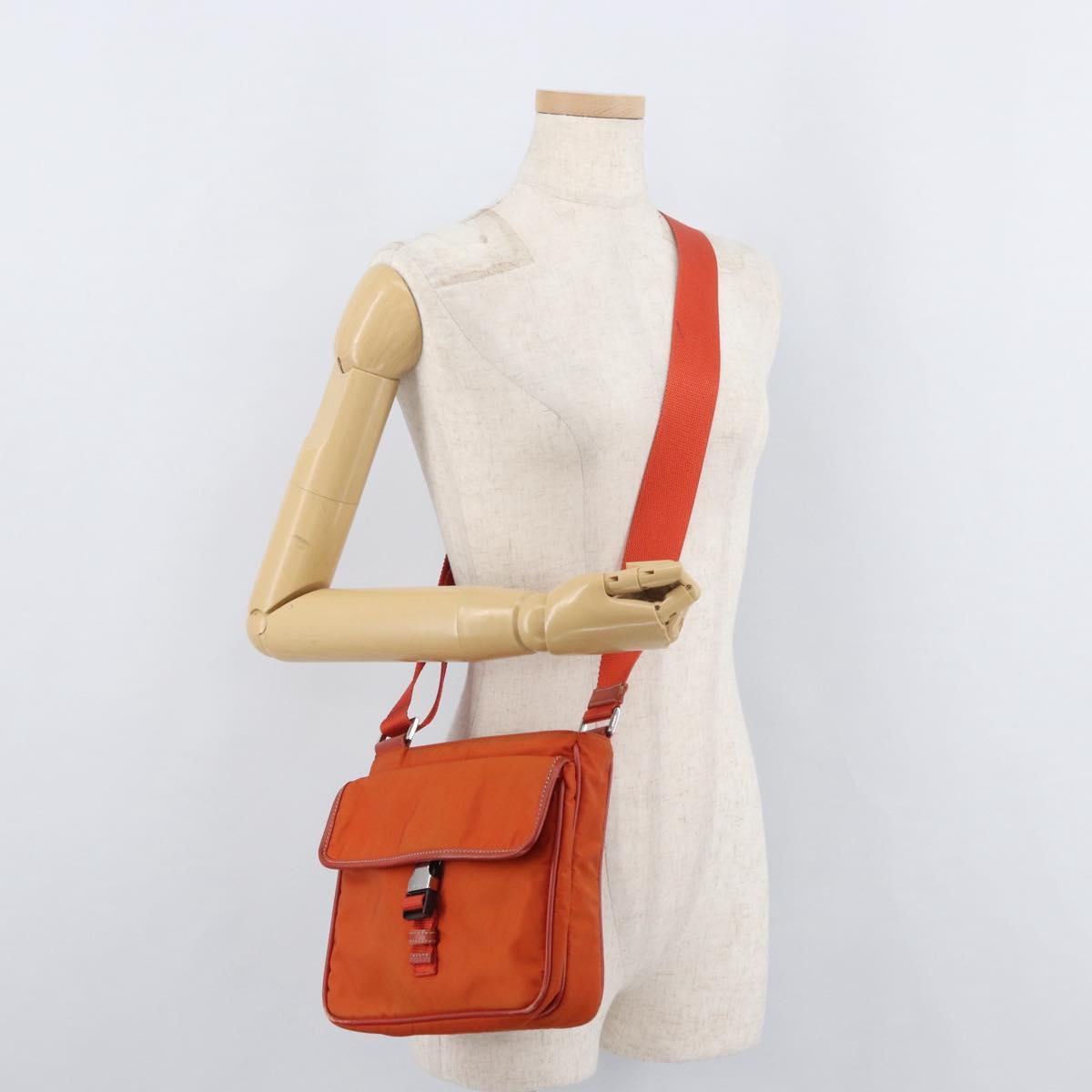 PRADA Shoulder Bag Nylon Orange Silver Auth BA12584A