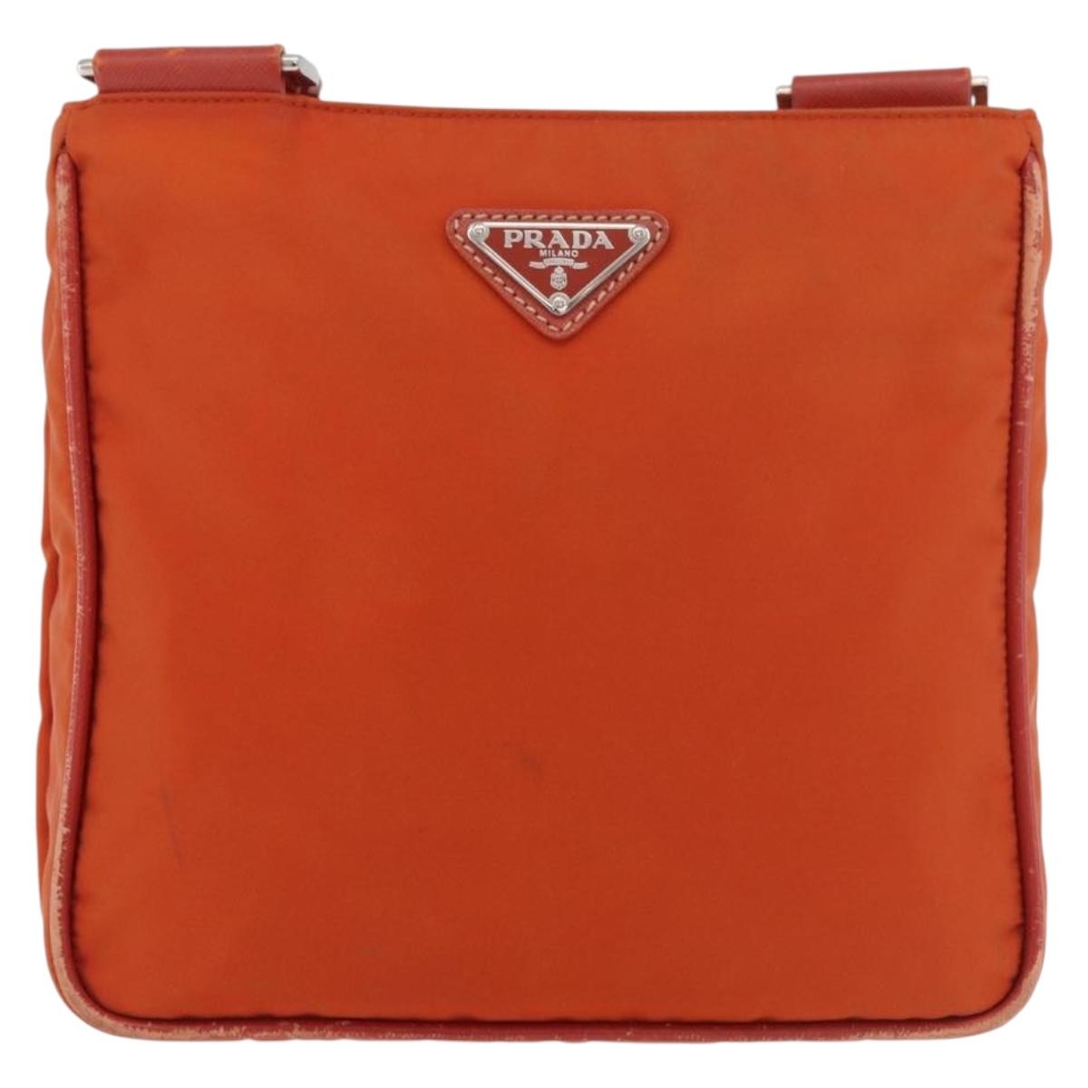 PRADA Shoulder Bag Nylon Orange Silver Auth BA12584A