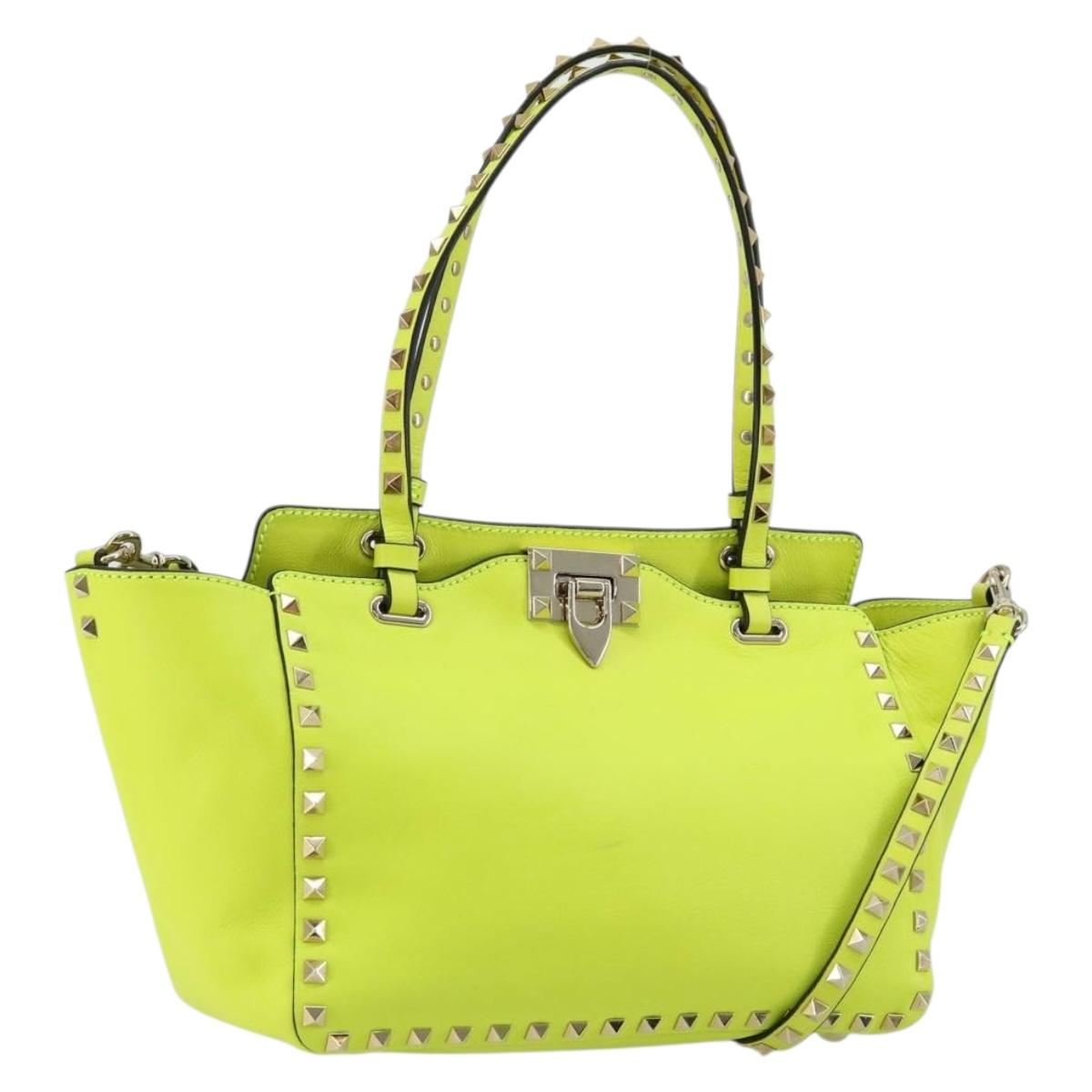 VALENTINO Tote Bag Leather 2way Yellow Gold Auth BA12585A