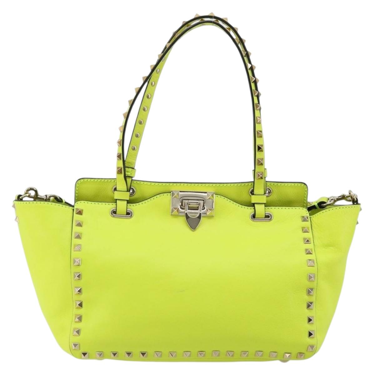 VALENTINO Tote Bag Leather 2way Yellow Gold Auth BA12585A