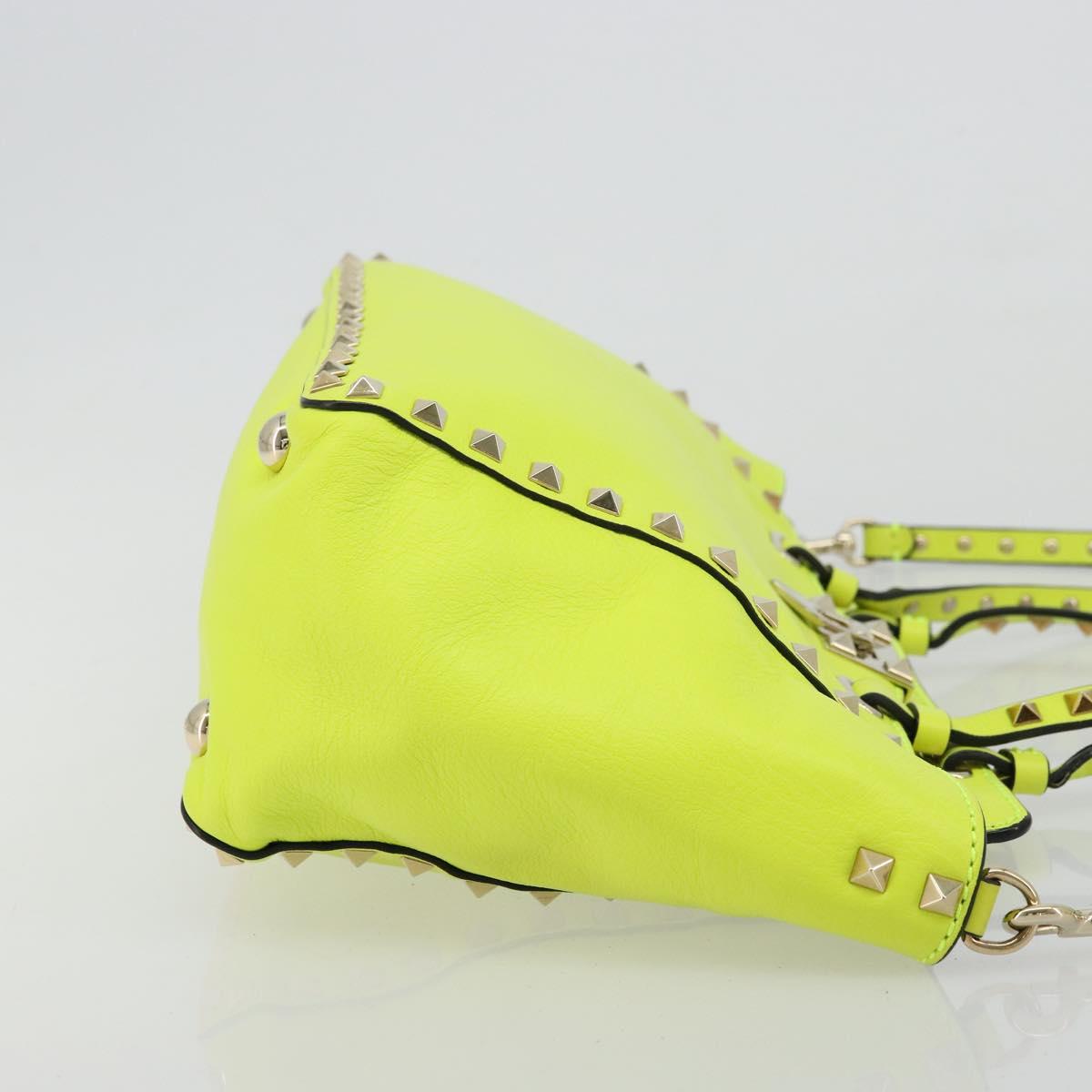 VALENTINO Tote Bag Leather 2way Yellow Gold Auth BA12585A