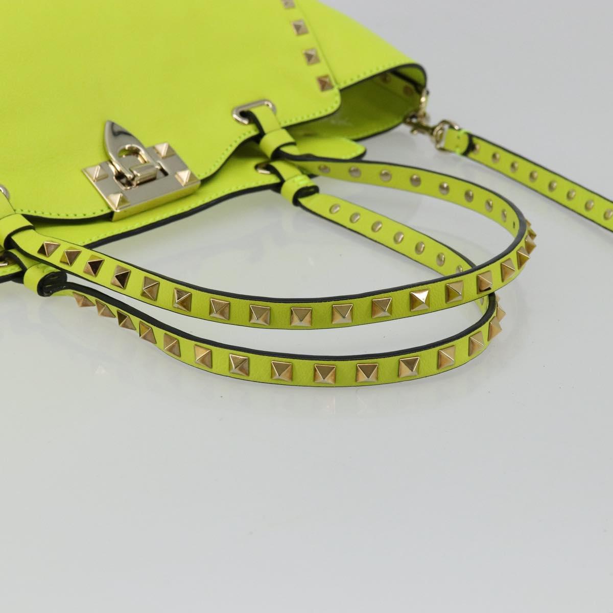 VALENTINO Tote Bag Leather 2way Yellow Gold Auth BA12585A