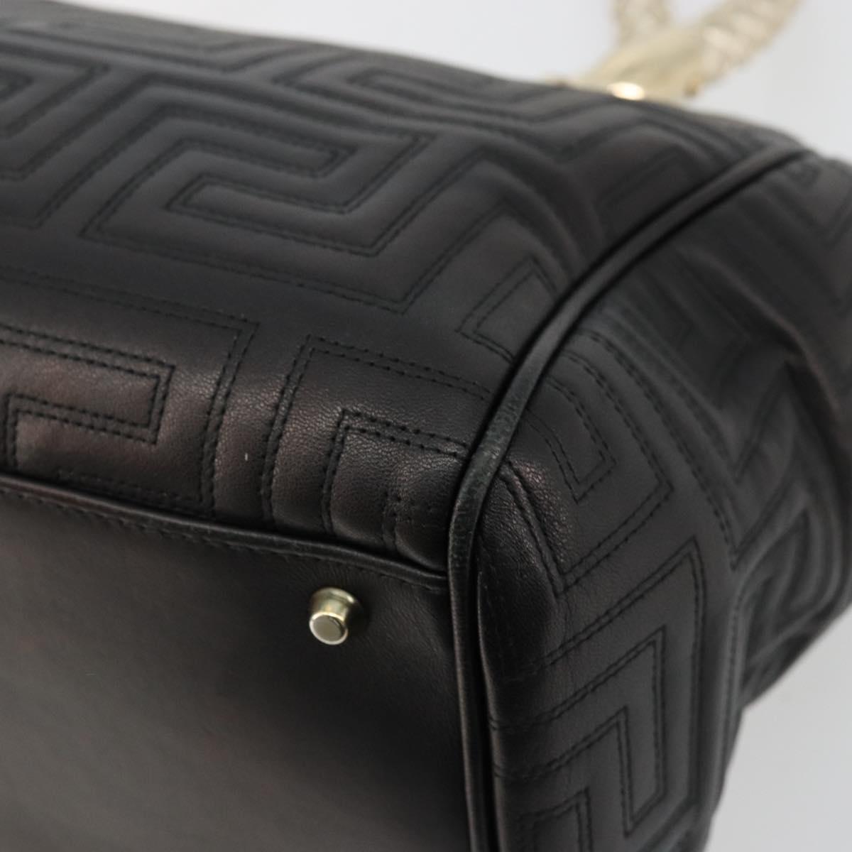 Gianni Versace Hand Bag Leather Black Gold Auth BA12587A