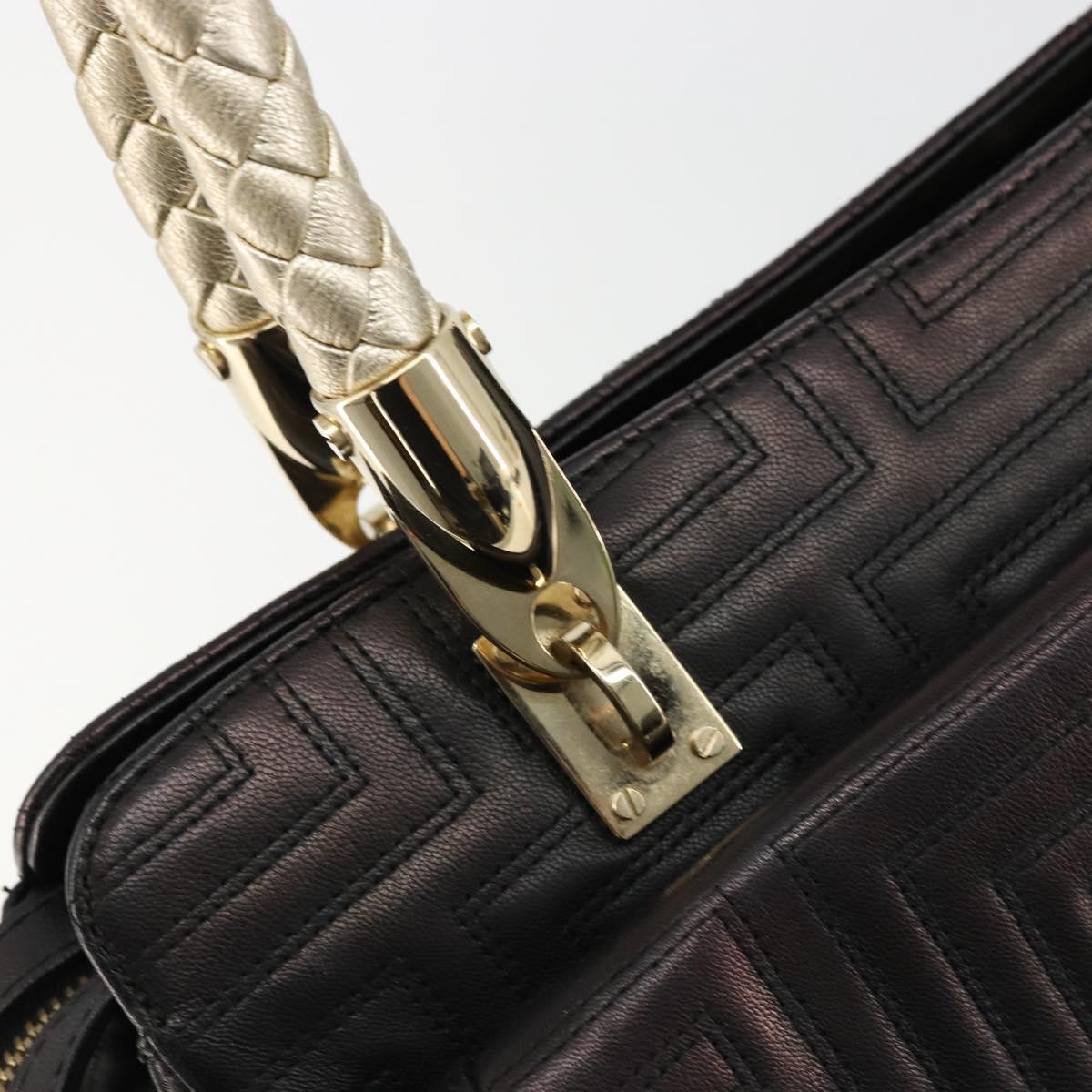 Gianni Versace Hand Bag Leather Black Gold Auth BA12587A