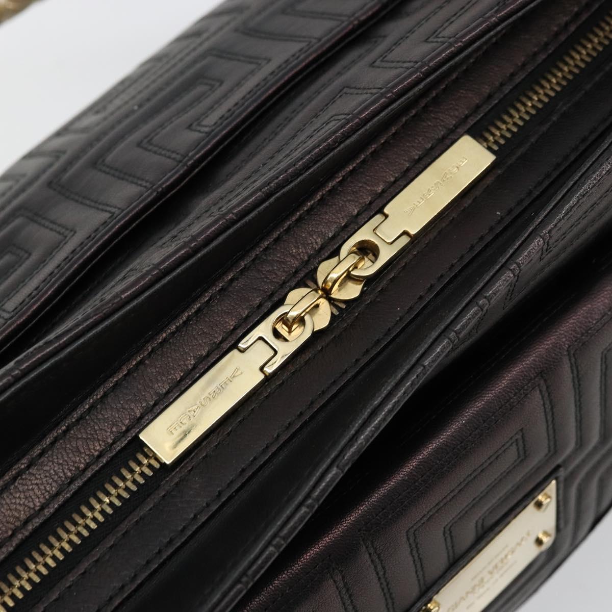 Gianni Versace Hand Bag Leather Black Gold Auth BA12587A