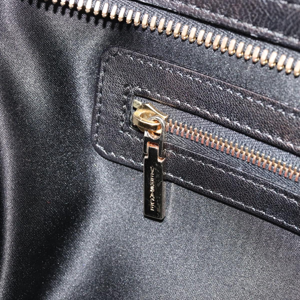 Gianni Versace Hand Bag Leather Black Gold Auth BA12587A