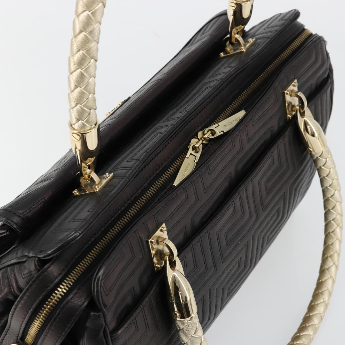 Gianni Versace Hand Bag Leather Black Gold Auth BA12587A