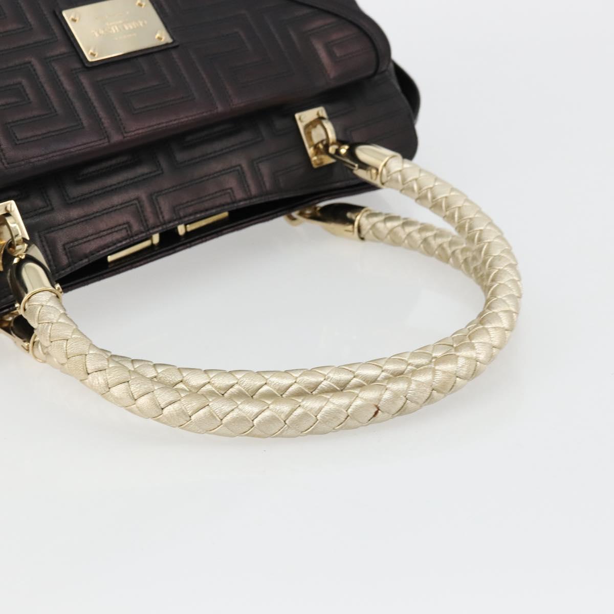 Gianni Versace Hand Bag Leather Black Gold Auth BA12587A