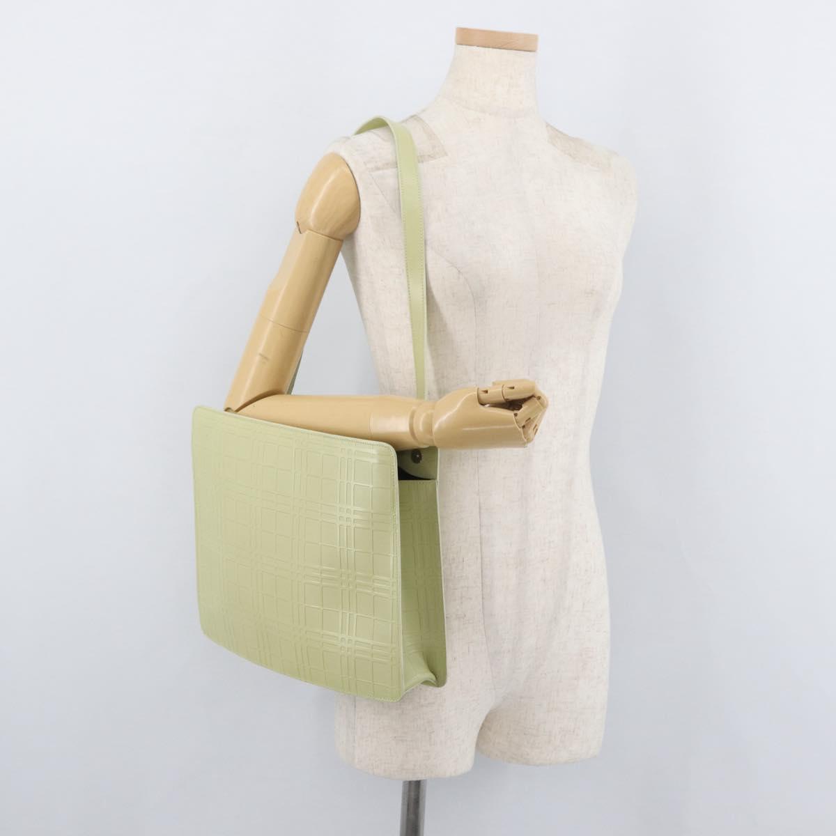 BURBERRY Shoulder Bag Leather Green Silver Auth BA12588A