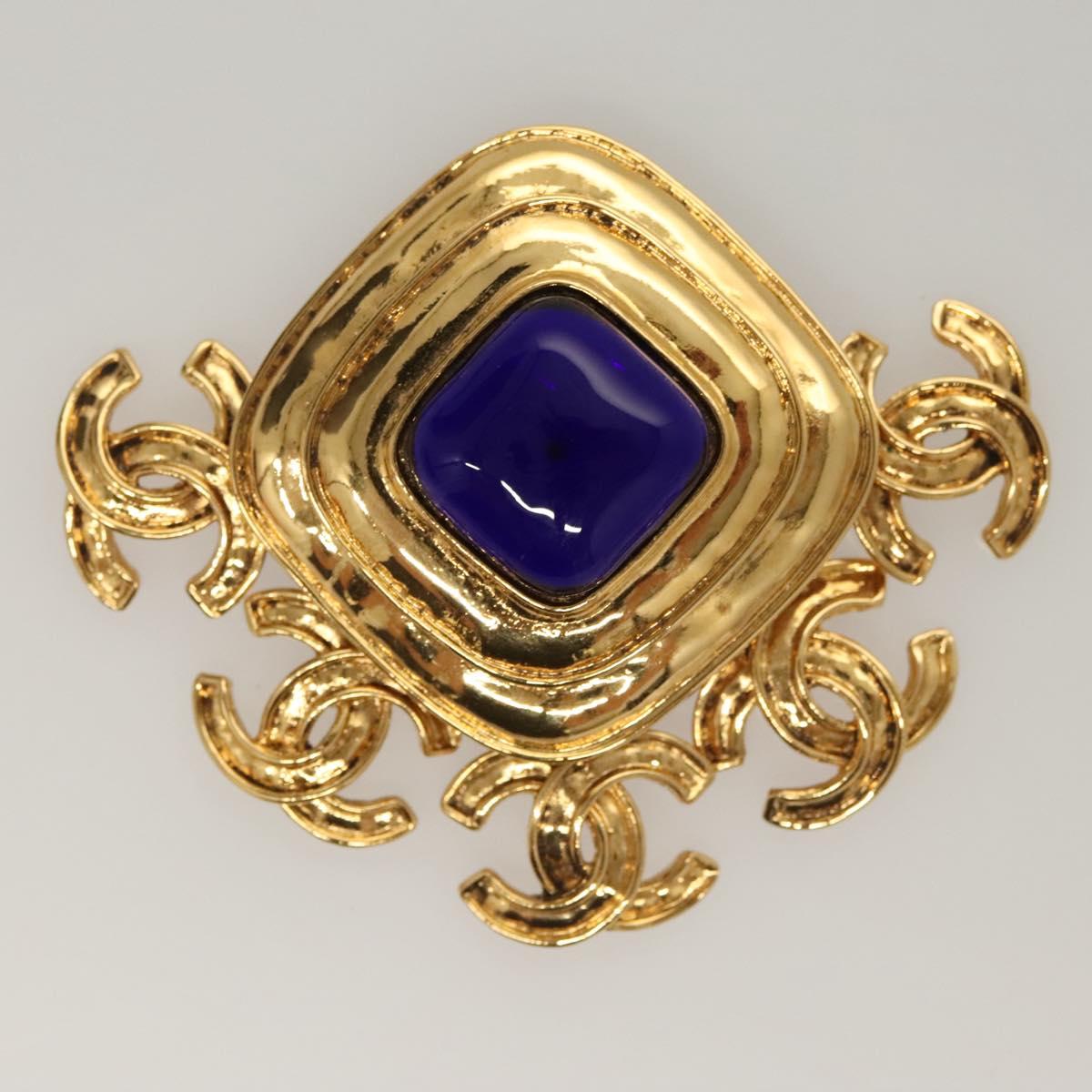 CHANEL Brooch metal Gold CC Auth BA1258SAM