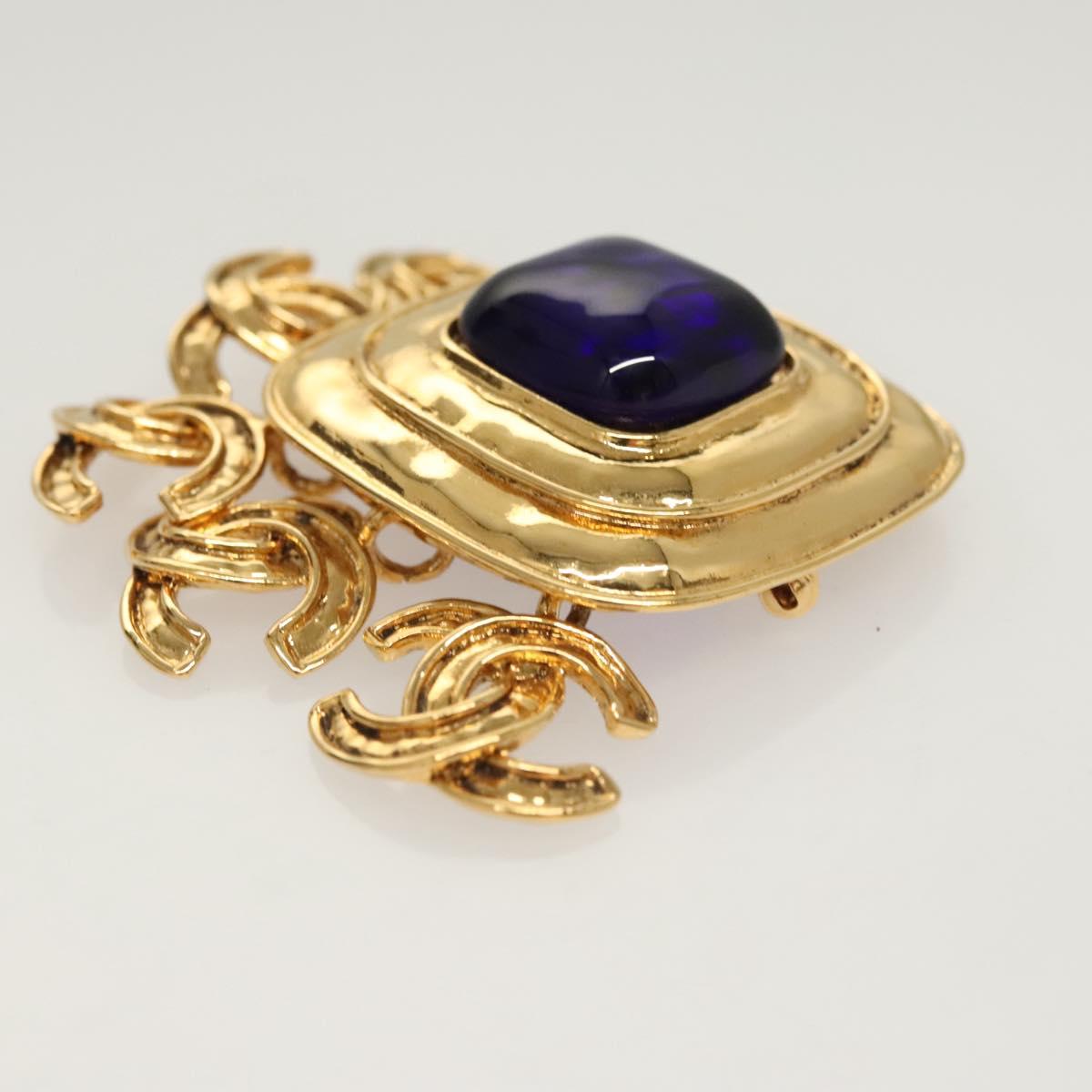 CHANEL Brooch metal Gold CC Auth BA1258SAM