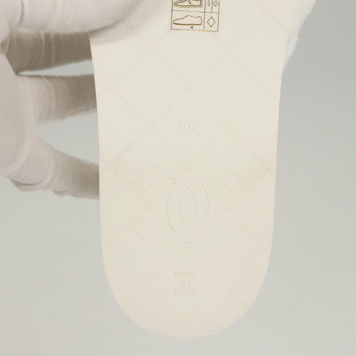 CHANEL Beach Sandals Cotton 39C White CC Auth BA1259SM