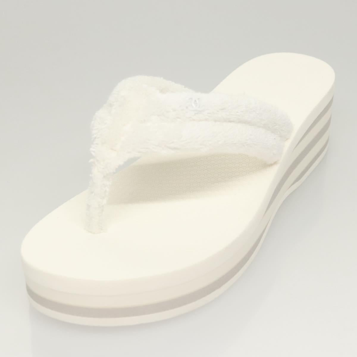 CHANEL Beach Sandals Cotton 39C White CC Auth BA1259SM