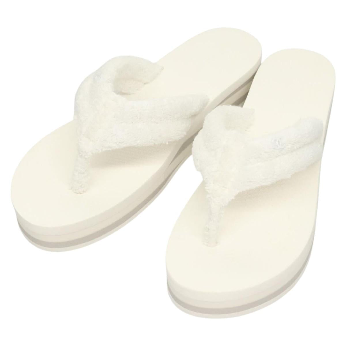 CHANEL Beach Sandals Cotton 39C White CC Auth BA1259SM