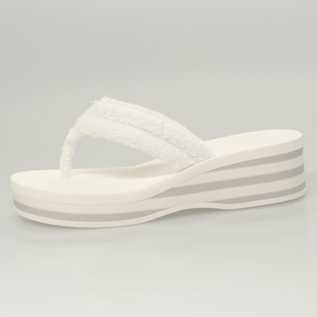 CHANEL Beach Sandals Cotton 39C White CC Auth BA1259SM