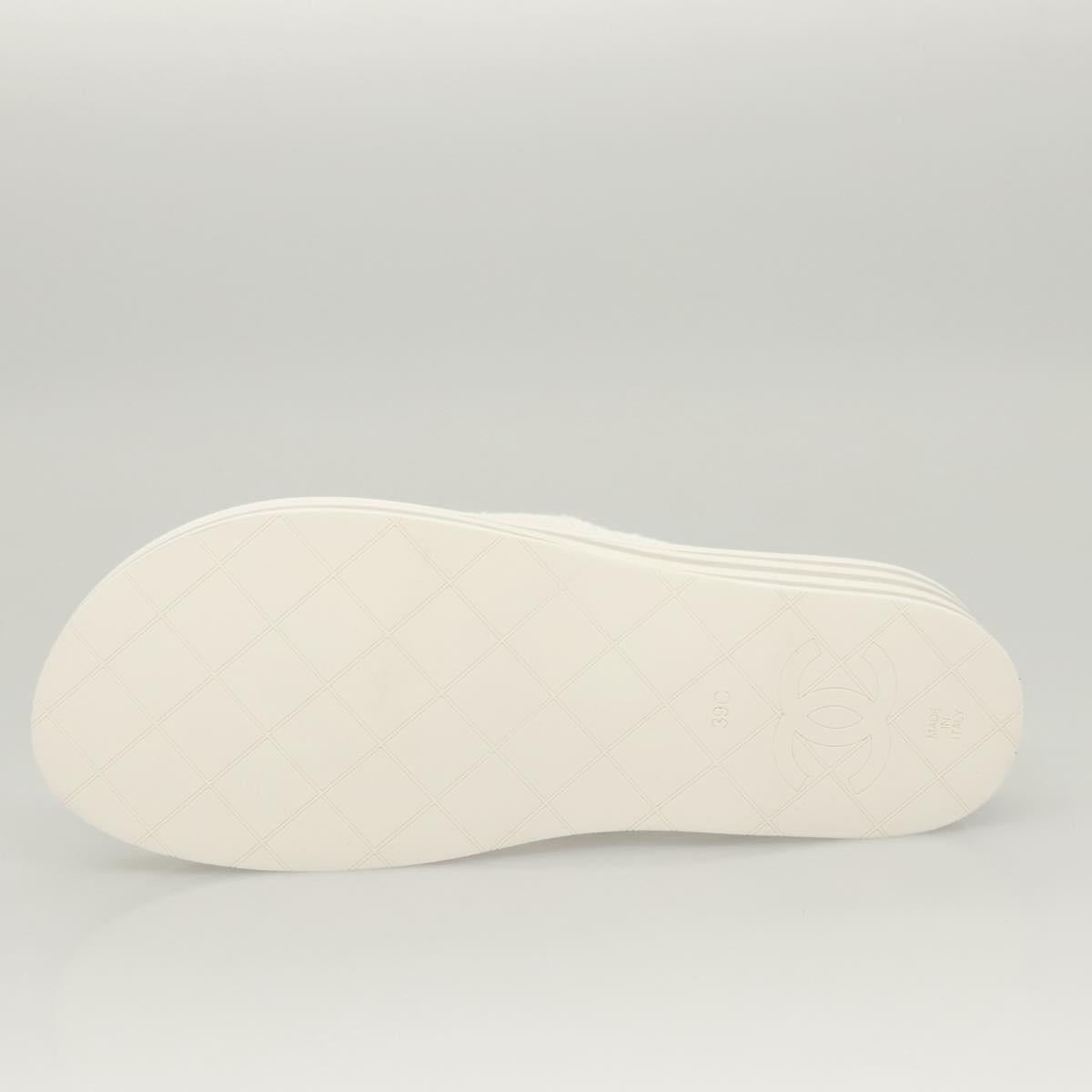 CHANEL Beach Sandals Cotton 39C White CC Auth BA1259SM
