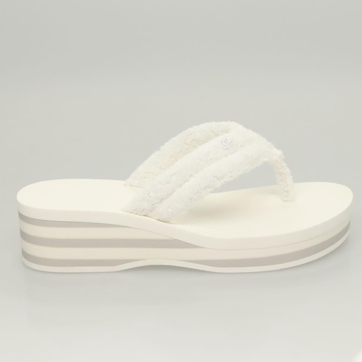 CHANEL Beach Sandals Cotton 39C White CC Auth BA1259SM