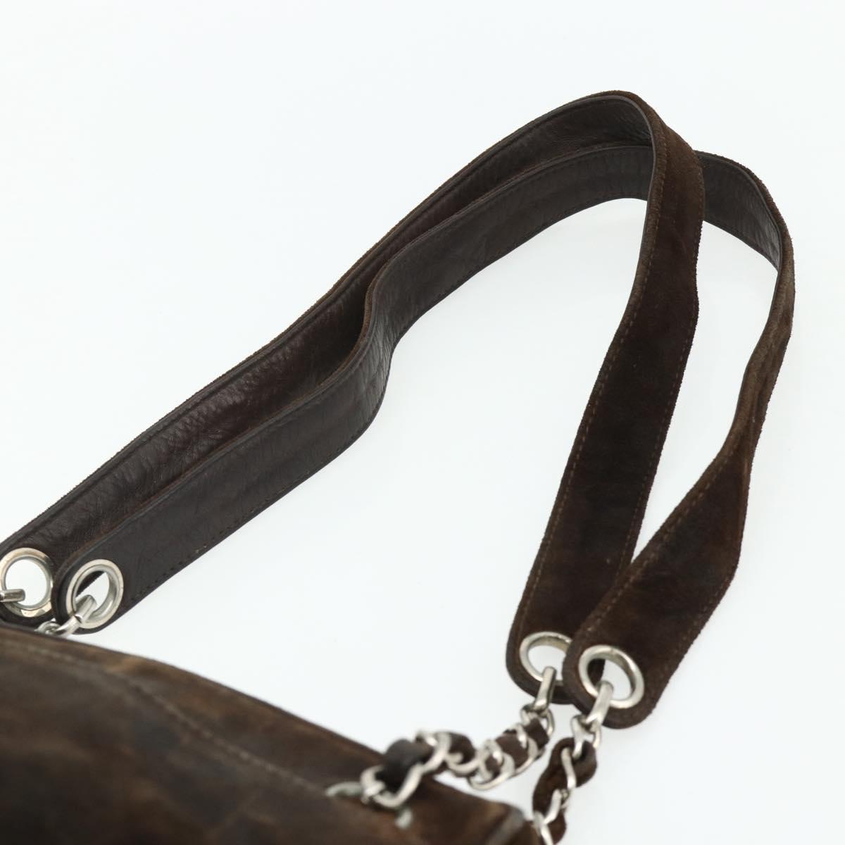 CHANEL Chain Shoulder Bag Suede Brown Silver CC Auth BA12605