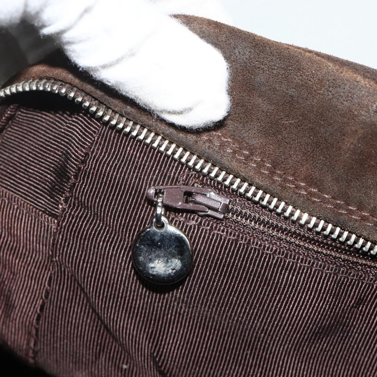 CHANEL Chain Shoulder Bag Suede Brown Silver CC Auth BA12605