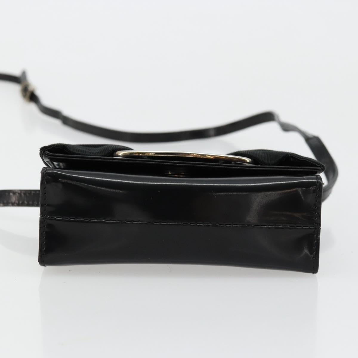 Salvatore Ferragamo Vara Ribbon Bag Patent Leather Black Silver Auth BA12606
