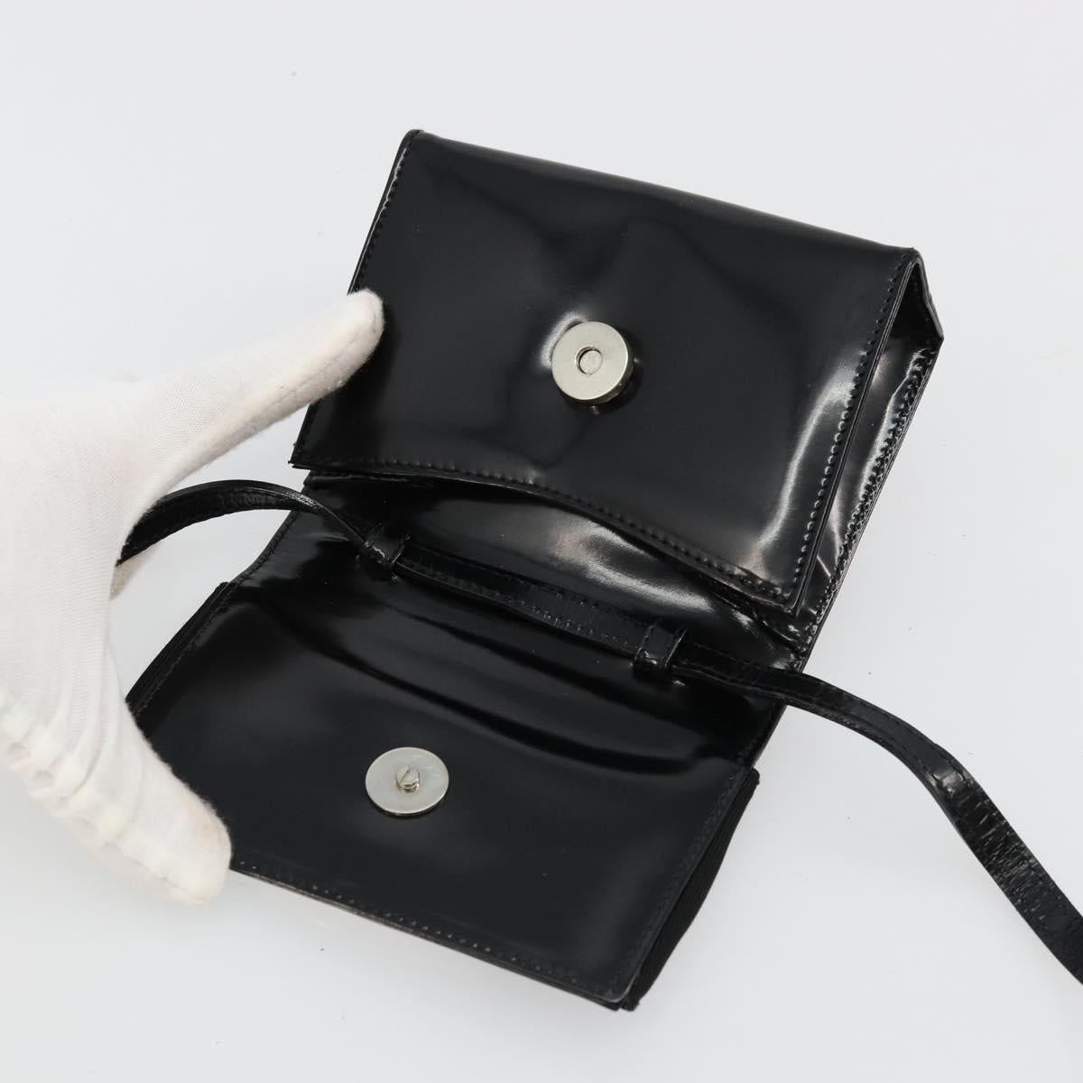 Salvatore Ferragamo Vara Ribbon Bag Patent Leather Black Silver Auth BA12606