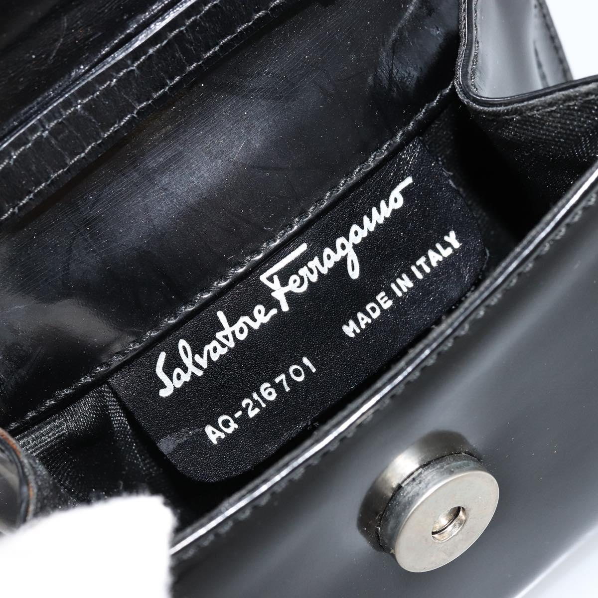 Salvatore Ferragamo Vara Ribbon Bag Patent Leather Black Silver Auth BA12606