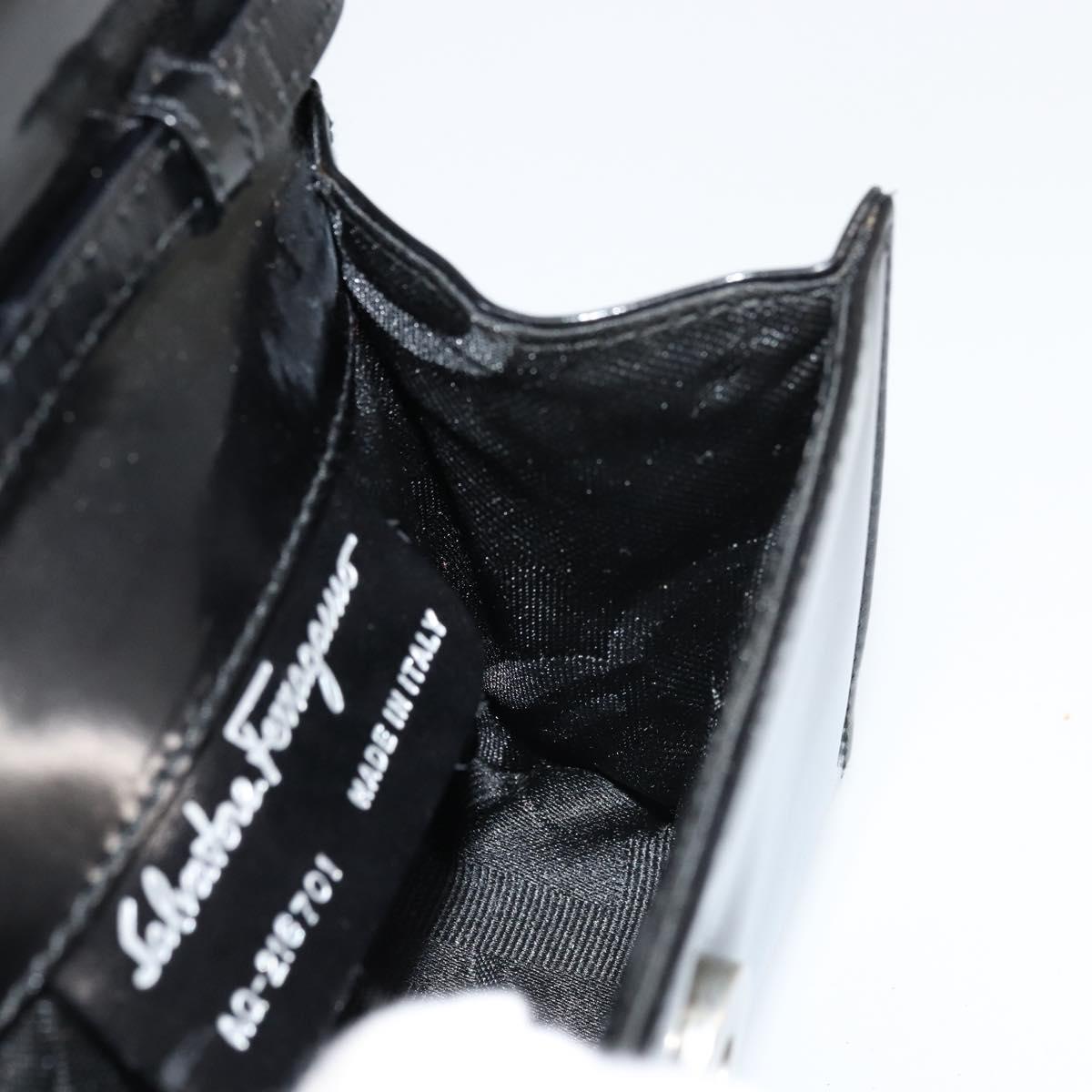 Salvatore Ferragamo Vara Ribbon Bag Patent Leather Black Silver Auth BA12606